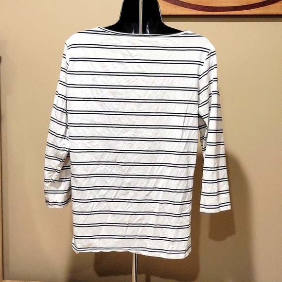 H&M : White and Navy Double Stripe LS Tee XL - Picture 3 of 4